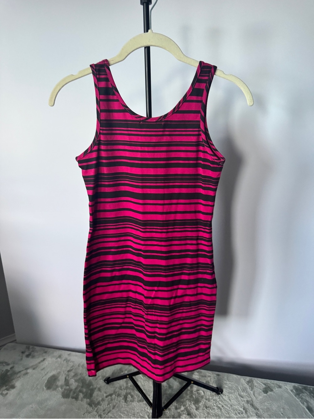 579 Fuchsia and Black Striped Tank Mini Dress